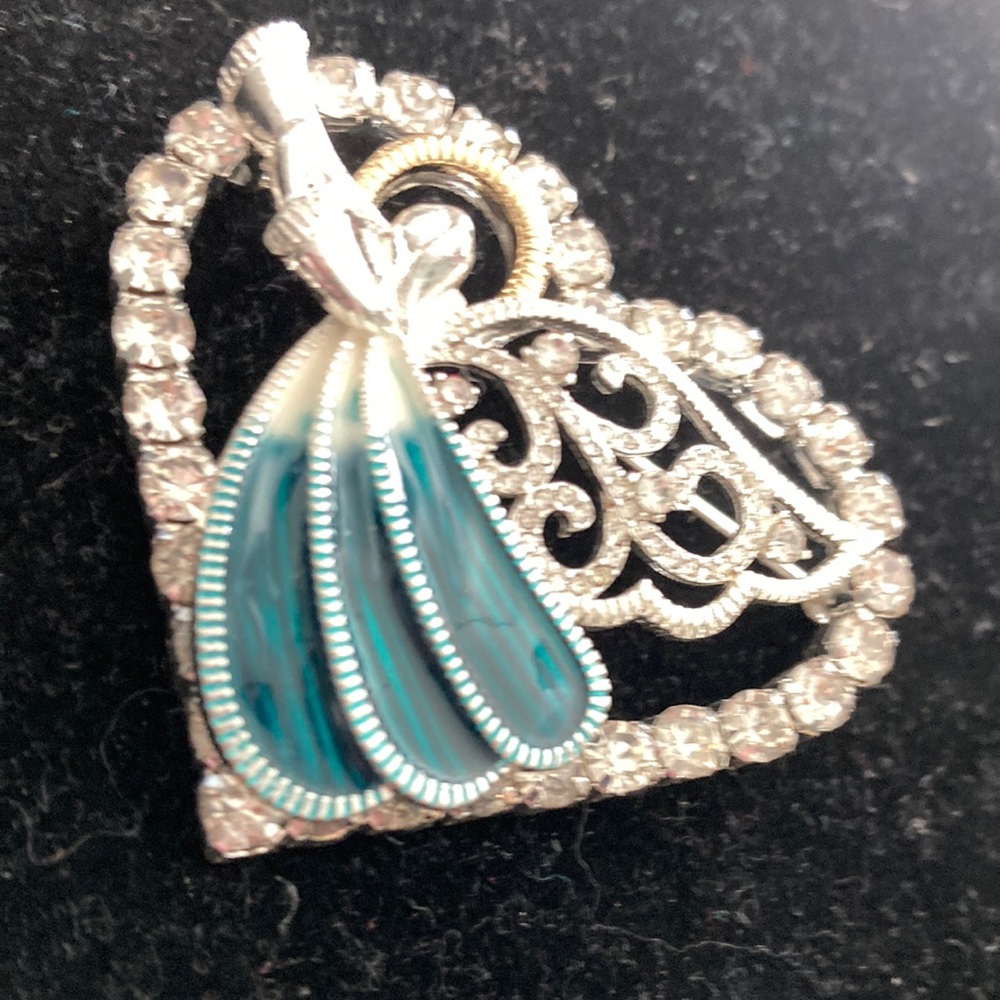 Silver Teal Shell Heart Brooch - Women Jewelry